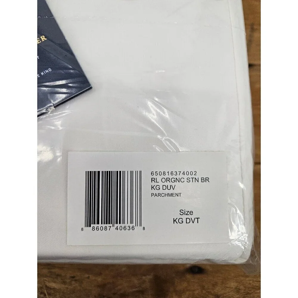 New Ralph Lauren Organic Sateen Border King Duvet Cover Parchment White